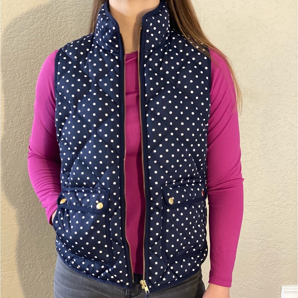 Women’s J. Crew Polkadot Zip-up Puffer Vest Small